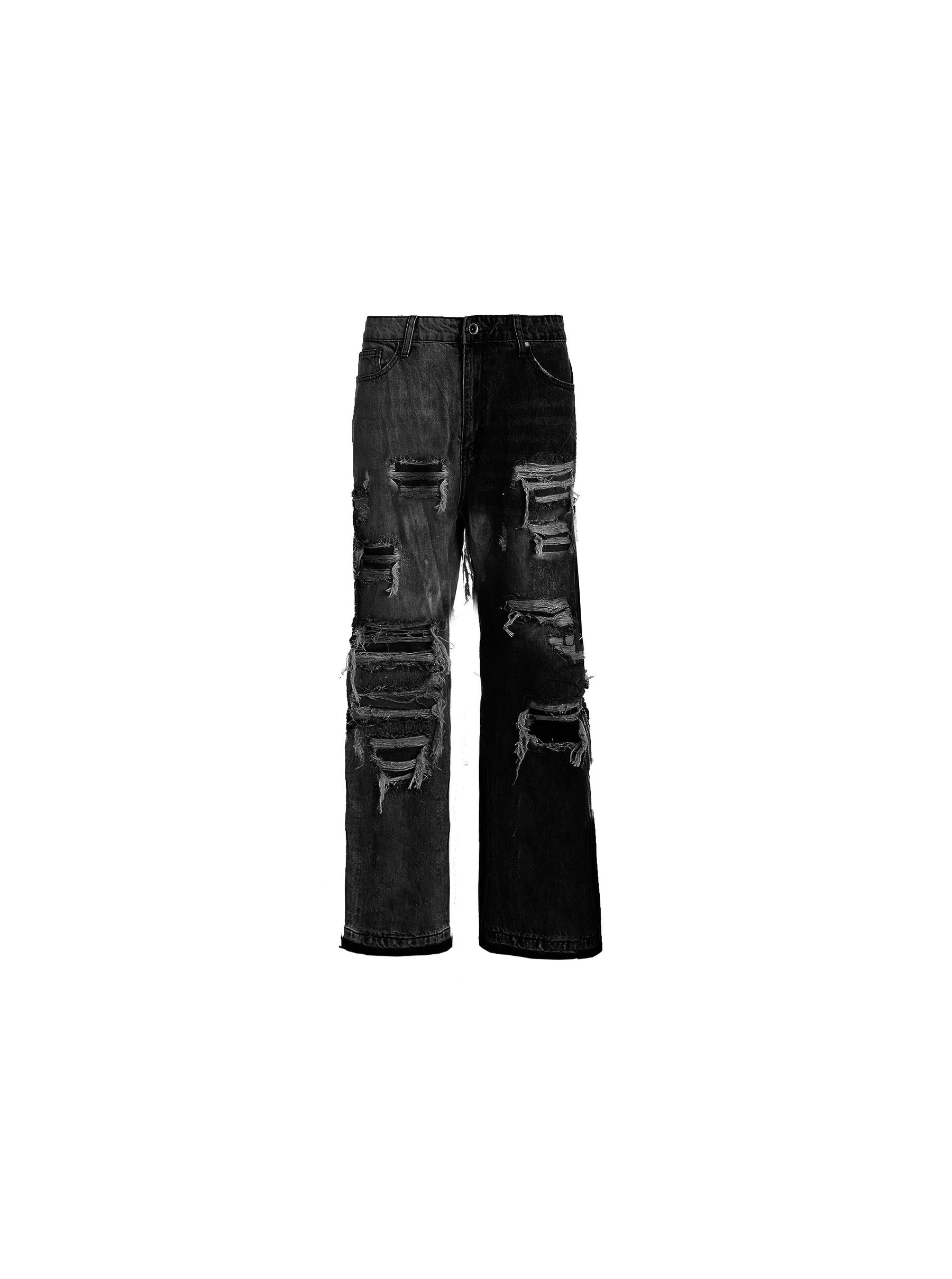 SOLE ET. AL DISTRESSED TWO-TONE FLARED DENIM : ALL BLACK / WASH GREY